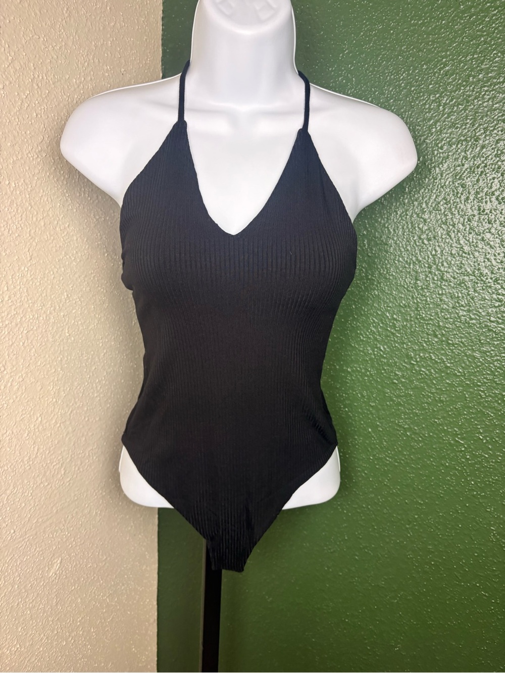 Black Ribbed Halter One-Piece Bodysuit